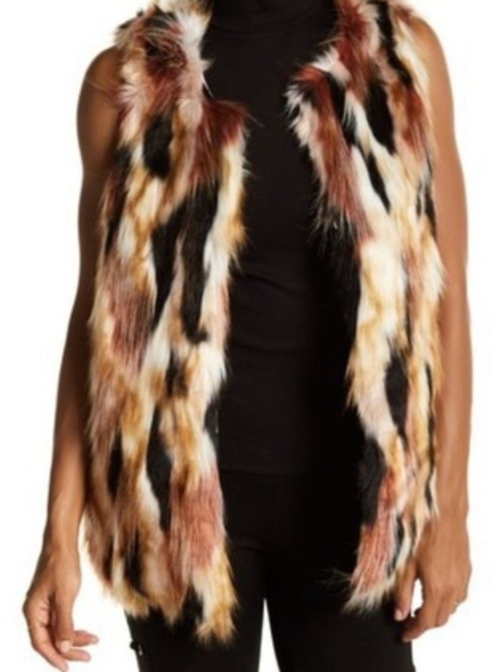 Romeo & Juliet Couture Multi-Color Faux Fur Vest in Brown, Black & Cream